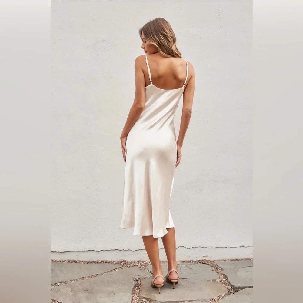 Dress Forum taupey V-Neck Slip Dress silky soft sheath satin - Picture 3 of 10